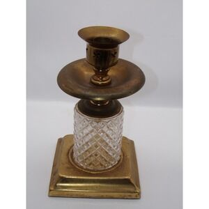 glass crystal brass table candle holder
